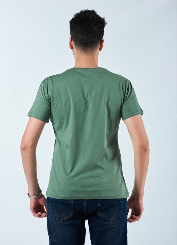 Kedi Baskılı Kısa Kollu Yeşil Erkek T-Shirt
